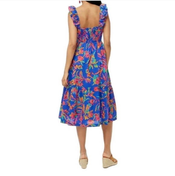 J Crew, Squareneck midi dress, Ruffles Brilliant Blue Dark Peo, Boho Size 6 - Picture 4 of 16